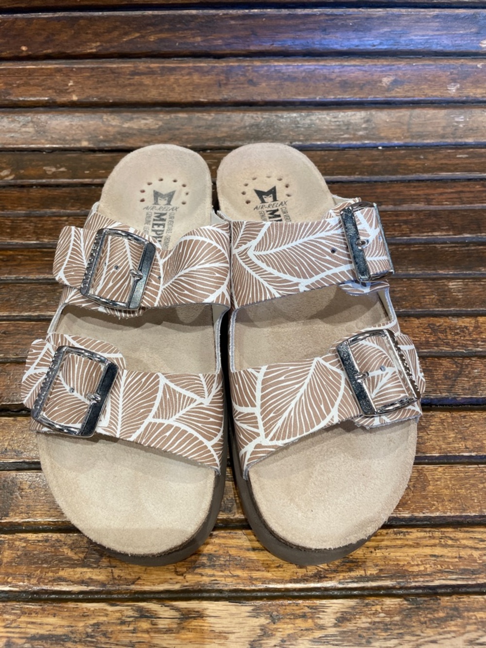 Hester style by Mephisto Brown Leaf-Print Double Buckle Sandals